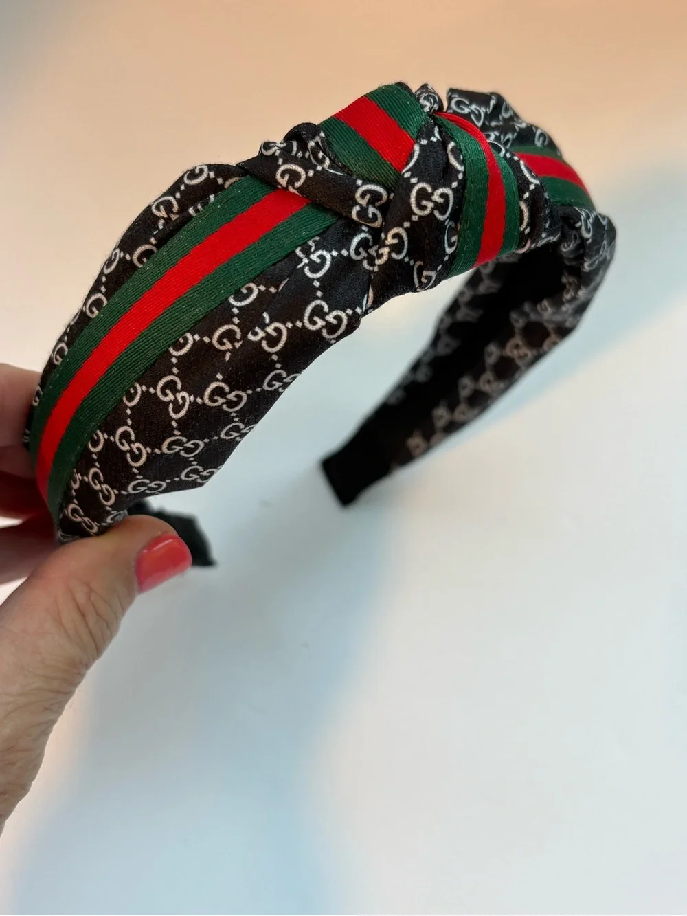 Black Headband with Red & Green Stripes - Picture 3 of 5